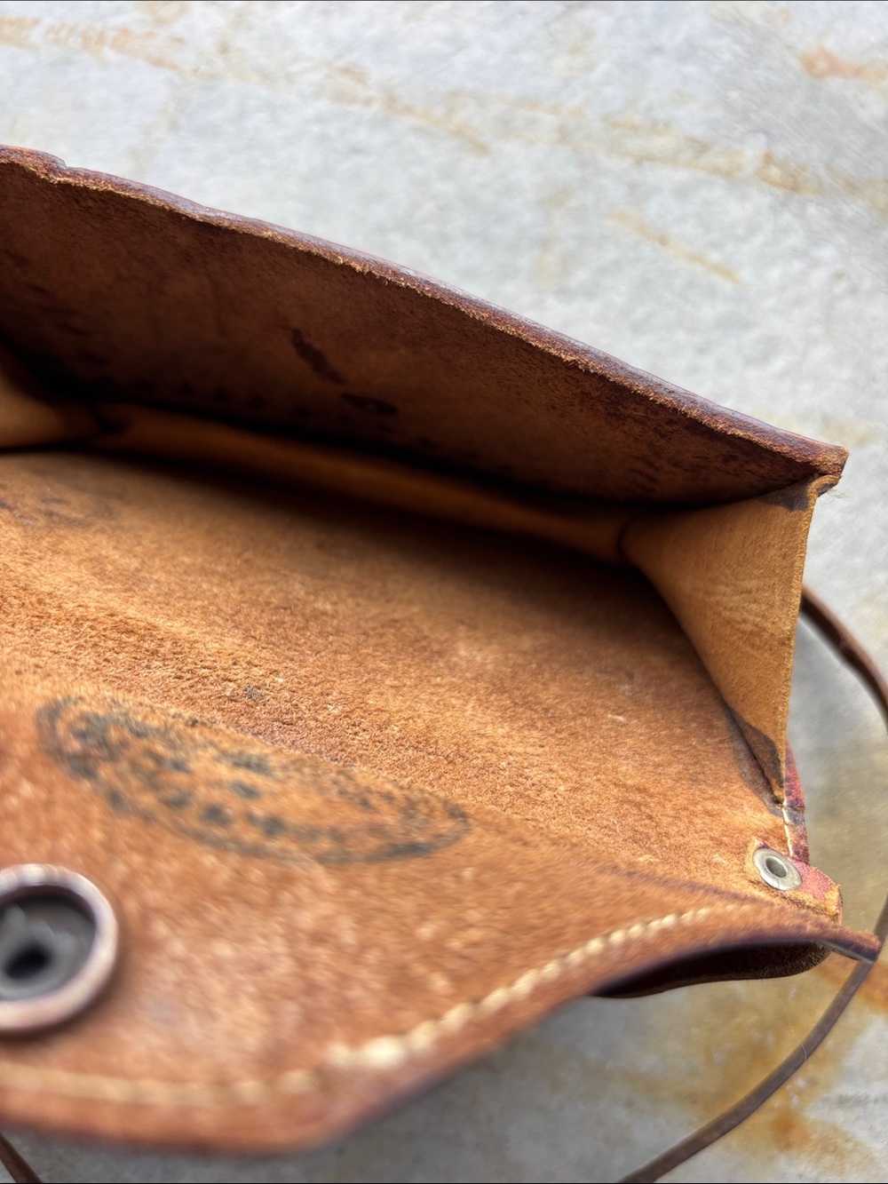 Vintage Tooled Leather Crossbody Envelope Purse Brown Boho Western Festival Bag - Picture 7 of 10